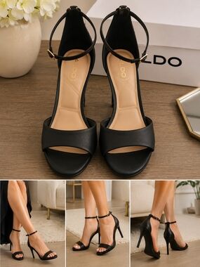 Aldo Black Open-Toe Ankle-Strap High Heels